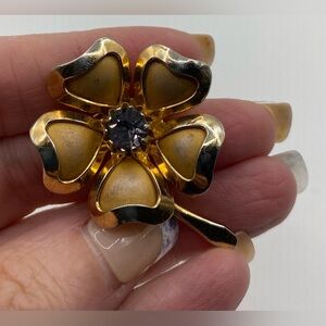Coro Flower Shape Gold Tone Purple Stone 3D Brooch Pin Signed